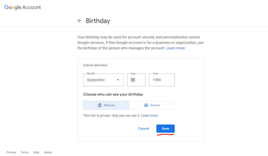 how to change your birthday on YouTube 03